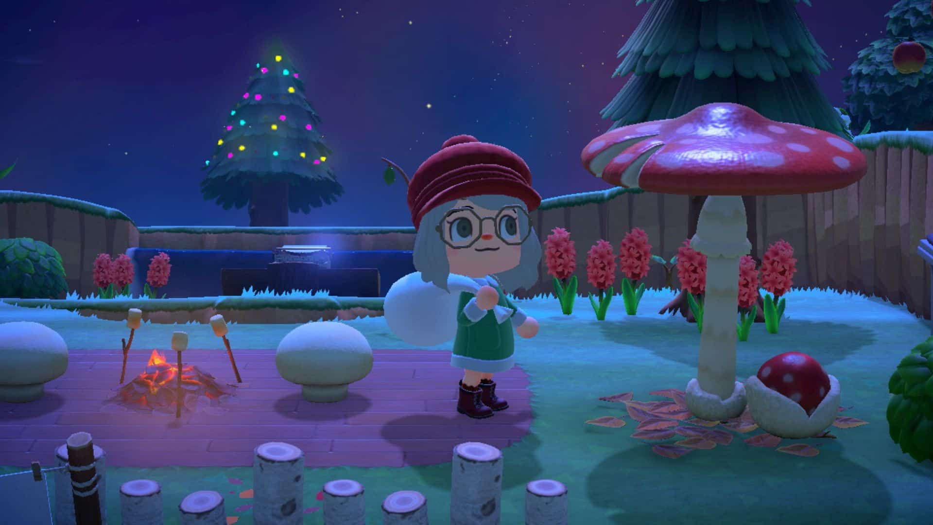 Animal Crossing Character Standing by Mushroom